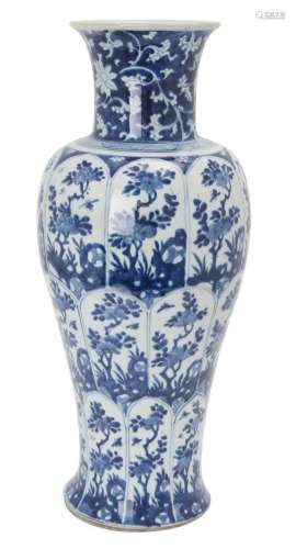 A Chinese blue and white baluster vase, Kangxi period, of ta...