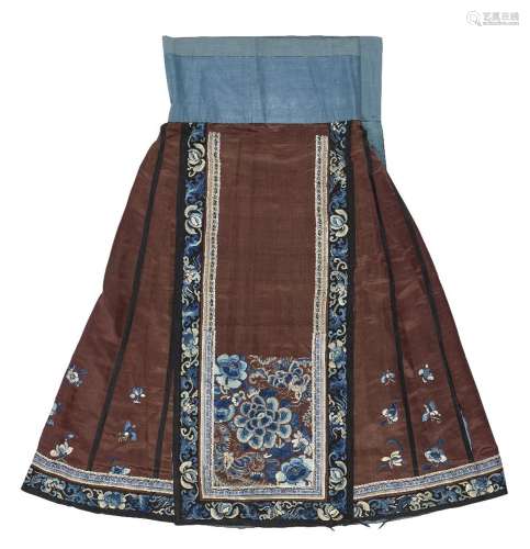 A Chinese silk embroidered skirt, late Qing dynasty, decorat...