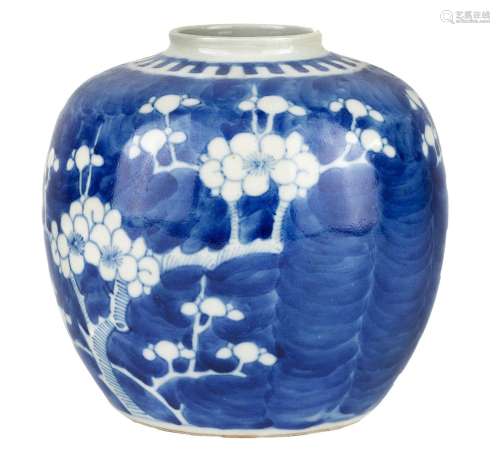 A Chinese miniature blue and white 'prunus' jar, 19th centur...