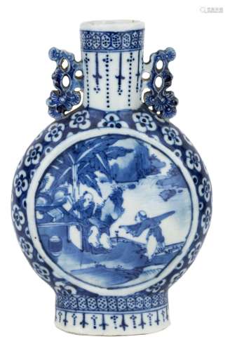 A Chinese blue and white moon flask, 19th century, painted t...