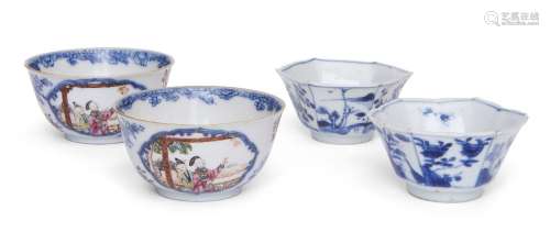 Four Chinese tea bowls, 18th century, comprising a pair pain...