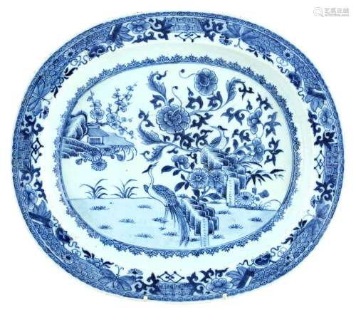 A large Chinese blue and white meat dish, 18th century, of o...