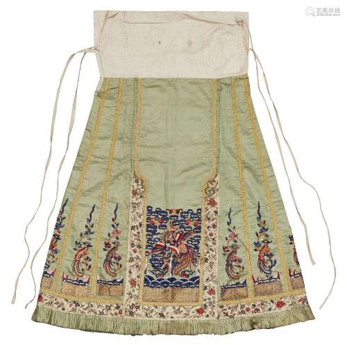 A Chinese silk embroidered 'apron' skirt, late Qing dynasty,...