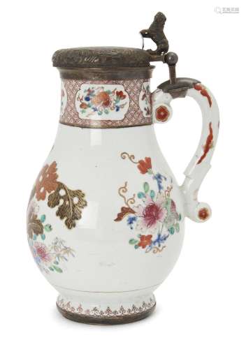 A Chinese famille rose silver-mounted baluster jug, Qianlong...
