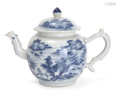 A Chinese export porcelain blue and white teapot and cover, ...