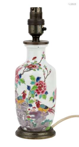 A Chinese famille rose rouleau vase, 18th century, finely pa...