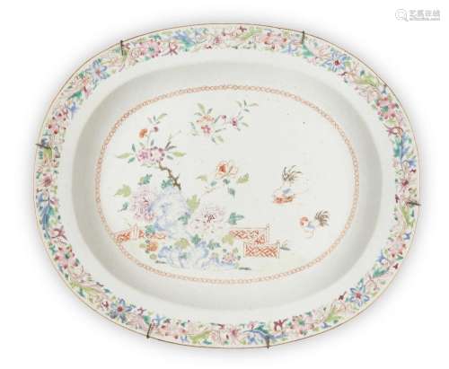 A Chinese famille rose 'chickens' oval platter, Qianlong per...