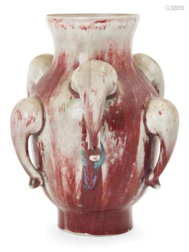 A Chinese flambé glazed vase, late Qing dynasty, of baluster...
