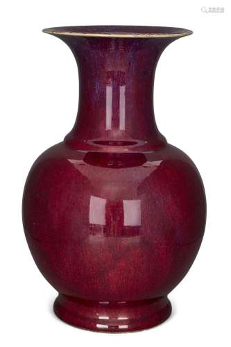 A large Chinese flambé-glazed vase, 19th century, the heavil...