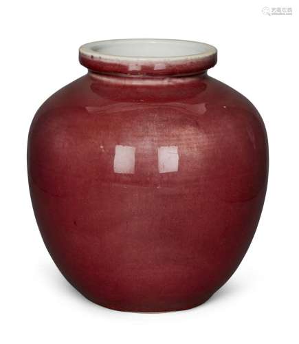 A Chinese monochrome copper red ovoid jar, 18th/19th century...