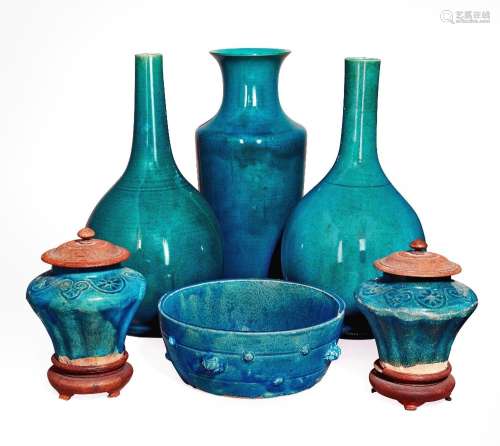 A collection of Chinese turquoise glazed ceramics, 17th - 19...