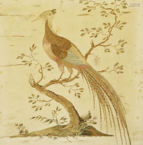 Two Japanese silk embroideries of pheasants, mid-19th centur...