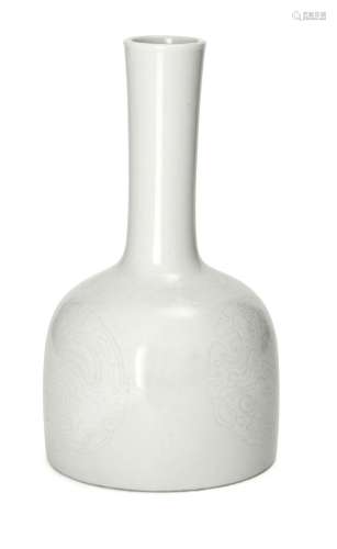 A Chinese monochrome white glazed mallet vase, Republic peri...