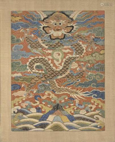 A Chinese kesi 'dragon' silk panel, 17th century, the rectan...