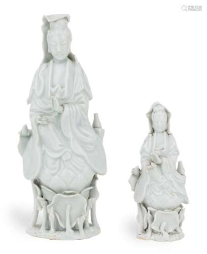 Two Chinese Dehua figures of Guanyin, 18th century, each sim...