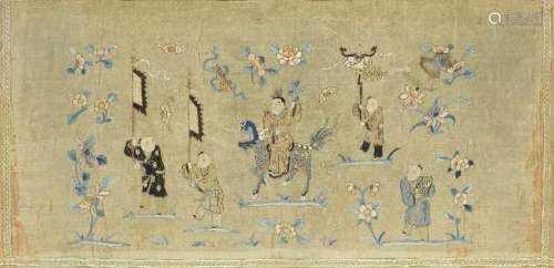 A large Chinese silk embroidery 'boys' panel, 18th century, ...