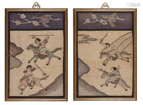 A pair of Chinese kesi silk panels, 18th century, each decor...