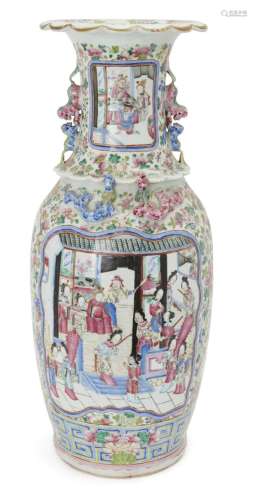 A large Chinese famille rose figurative baluster vase, late ...