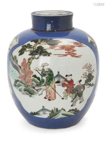 A large Chinese powder-blue famille verte 'ginger' jar with ...
