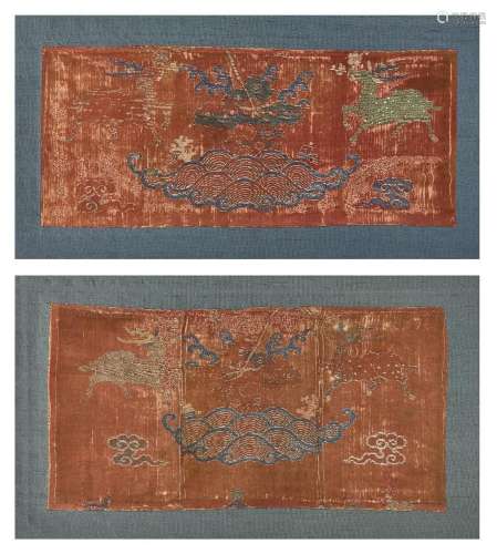 Two Chinese silk brocade 'deer' panels, Ming dynasty, each d...
