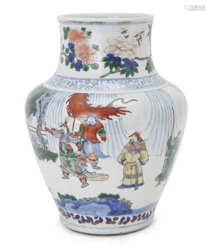 A Chinese wucai baluster vase, 19th century, decorated to th...