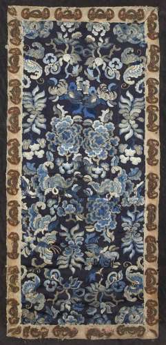 A Chinese blue ground silk embroidered panel, 19th century, ...