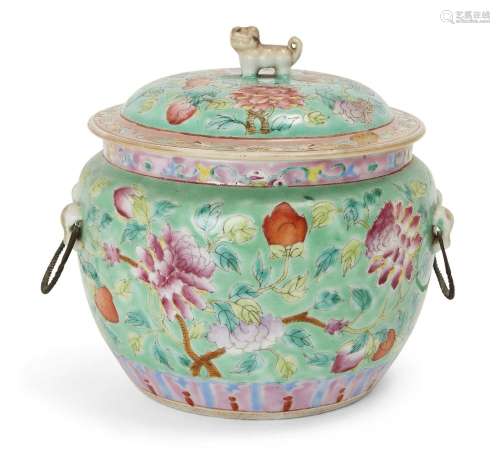 A Chinese famille rose 'Peranakan' handled jar and cover, 19...