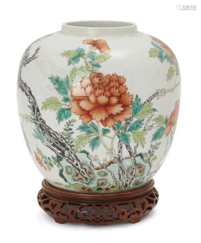 A Chinese famille rose 'peonies', 19th century, painted with...