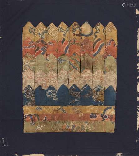A Chinese silk temple hanging, 17th/18th century, formed of ...