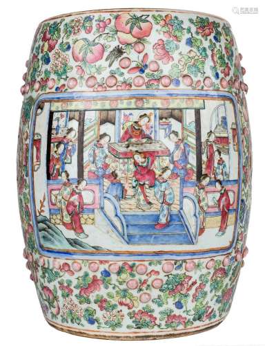 A Chinese famille rose barrel-form garden seat, 19th century...