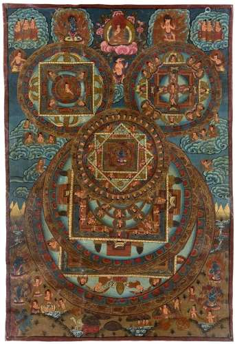 A Tibetan Thangka, early 20th century, painted on canvas in ...