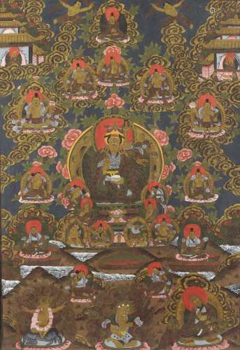 Two Tibetan thangkas, 20th century, the larger one painted o...