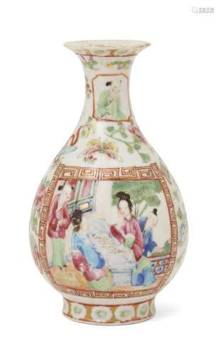 A Chinese Canton famille rose small vase, yuhuchunping, 19th...