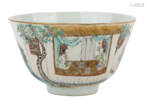 A Chinese famille 'ladies' bowl, 19th century, standing on a...