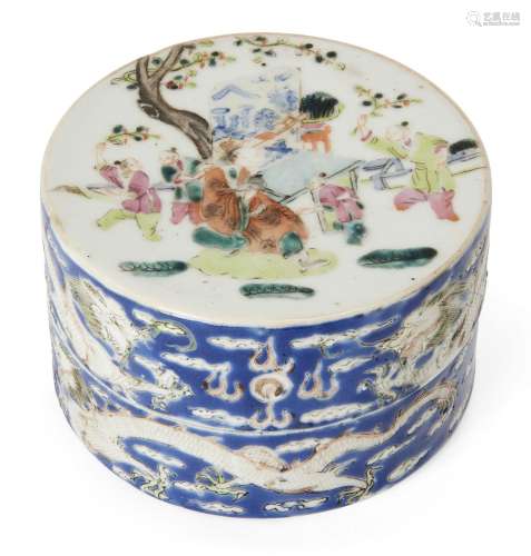 A Chinese famille rose circular box and cover, 19th century,...