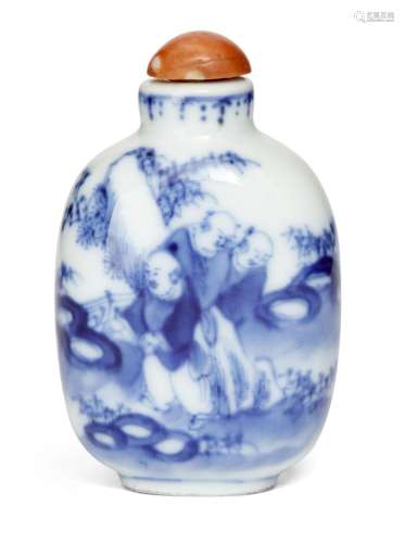 A Chinese blue and white 'boys' snuff bottle, mid Qing Dynas...