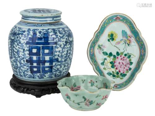 Three Chinese porcelains, 19th century, comprising a blue an...