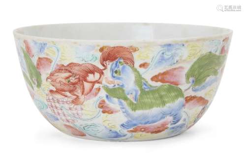 A Chinese famille rose 'Buddhist lions' bowl, late 19th cent...