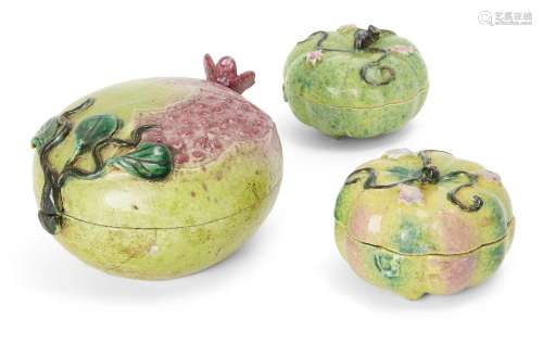 Three Chinese famille rose 'fruit' boxes, mid-19th century, ...