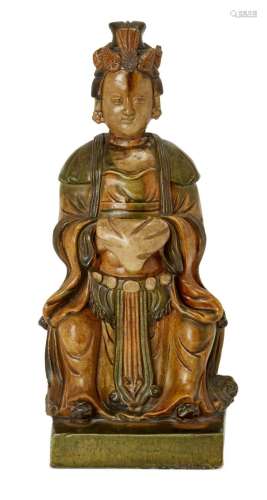 A Chinese stoneware sancai-glazed figure, 18th/19th century,...
