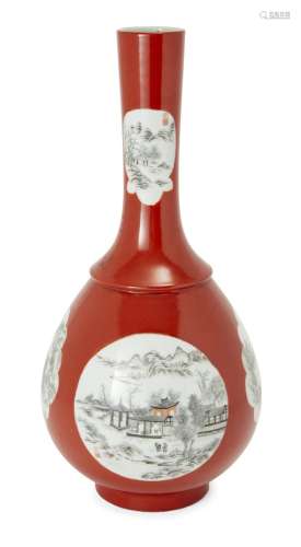 A Chinese en-grisaille bottle vase, late Qing dynasty, the n...