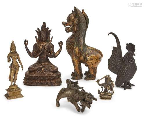 Six Asian bronzes, 19th-20th century, comprising a Chinese g...