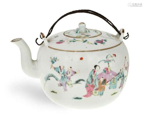 A Chinese famille rose teapot, late Qing dynasty, painted wi...