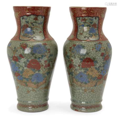 A pair of Chinese stoneware celadon vases, 19th century, eac...