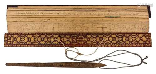 A Burmese palm leaf manuscript, 19th century, palm leaf page...