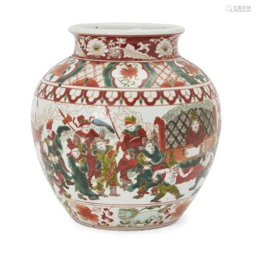 A Chinese wucai bulbous vase, late Qing dynasty, of tapered ...