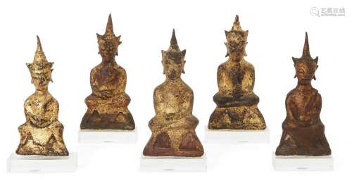 A collection of five Burmese gilded figures Buddha, 18th cen...