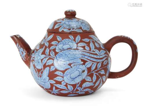 A Chinese enamelled Yixing teapot, early 19th century, paint...