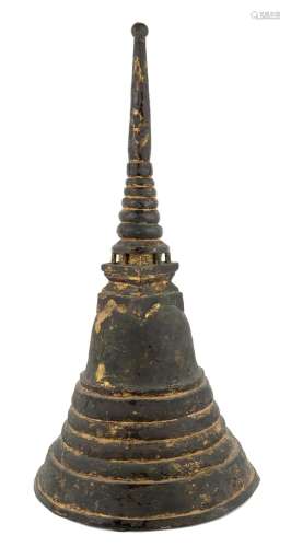 A Thai gilt lacquered bronze stupa, 18th century, of a round...
