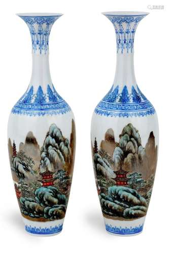 A pair of Chinese egg-shell porcelain vases, Republic period...